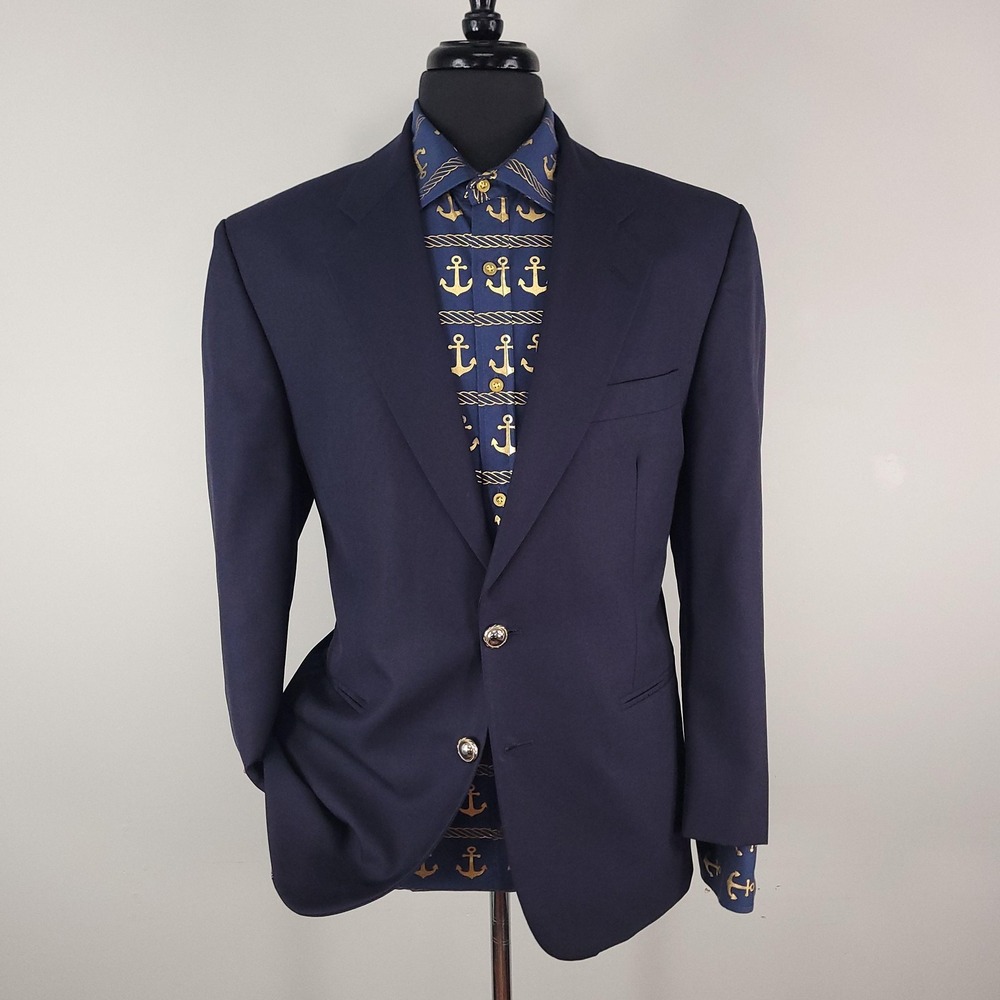Alexandre London Blazer Mens 42 Regular Navy Wool‎ Gold Crest Buttons England